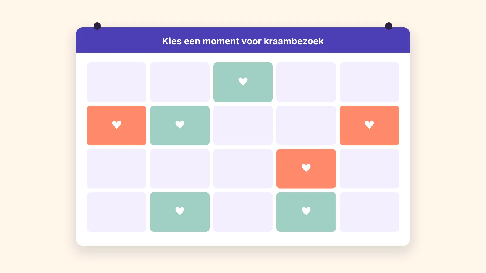 Een kalender met vrije en bezette tijdsloten voor kraambezoek